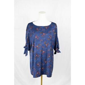 American City Wear Large Blouse Short Sleeve Paisley Blue